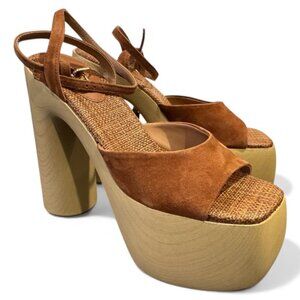 Sam Edelman Grayson Platform Suede Sandal Women’s 7.5 Brown Block Heel  Like New